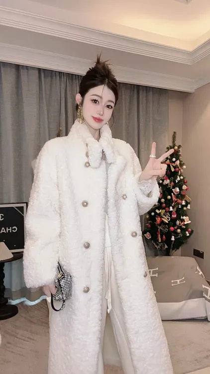 时尚冬季新款皮毛一体名媛毛毛大衣外套女中长款