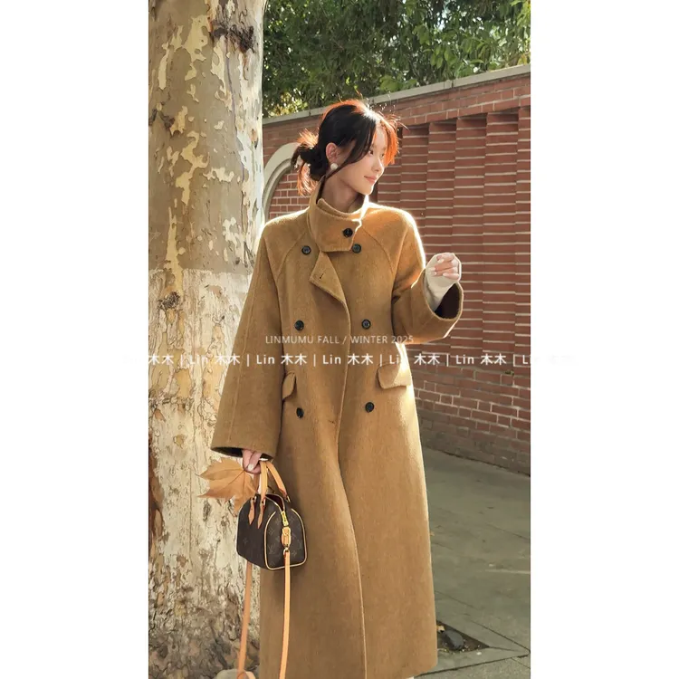 【首尔暮色】双面羊毛大衣设计款7扣立领高个子韩版扩版氛围感大衣