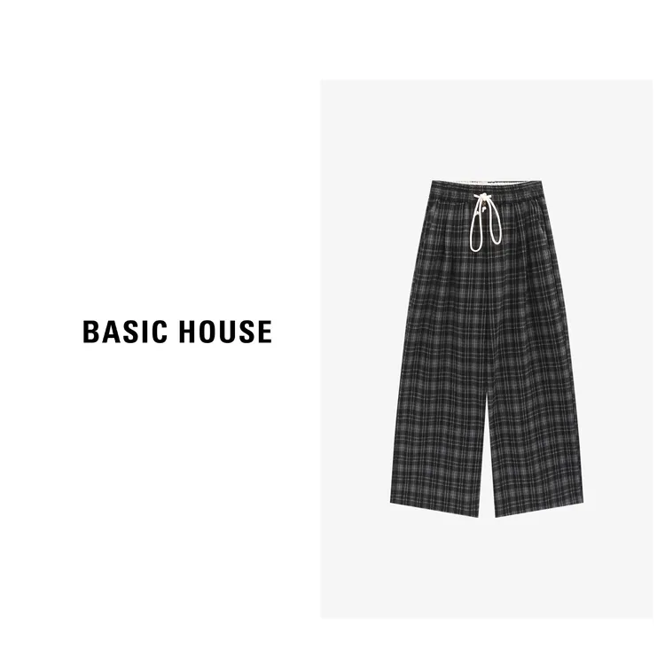 Basic House/百家好格纹直筒经典通勤百搭休闲长裤-B0625B5KCI2