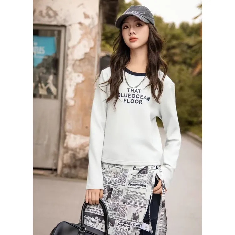 女童长袖秋季新款打底衫女孩休闲洋气圆领春秋zb6120简约童品