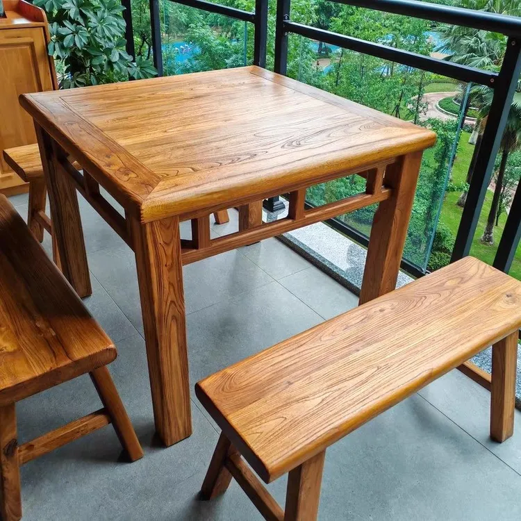 【佛山爆款】老榆木八仙桌实木餐桌方桌复古茶桌明清仿古书桌家用