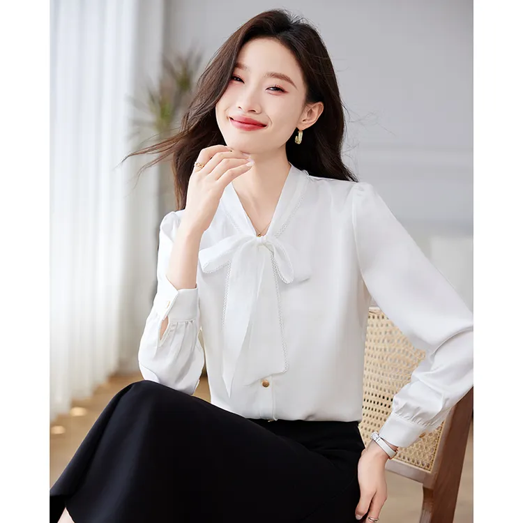 春装新款2025年高端女装V领长袖衬衫女宽松显瘦百搭气质韩版上衣