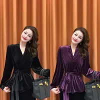 【极简从绒】2025秋季厚款法式V领系带丝绒显瘦气质长袖开衫上衣女