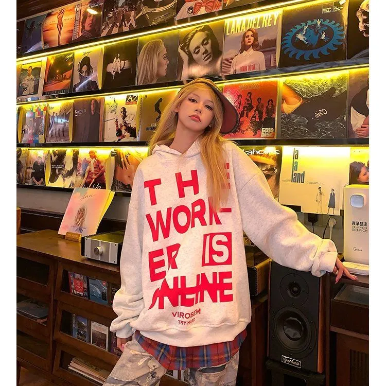 秋冬季美式复古连帽卫衣男女学生国潮牌oversize情侣宽松加绒外套