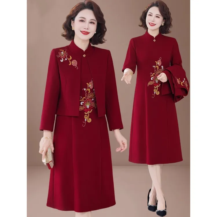 十一喜婆婆婚宴装2025新款结婚礼服中老年女妈妈秋装连衣裙两件套