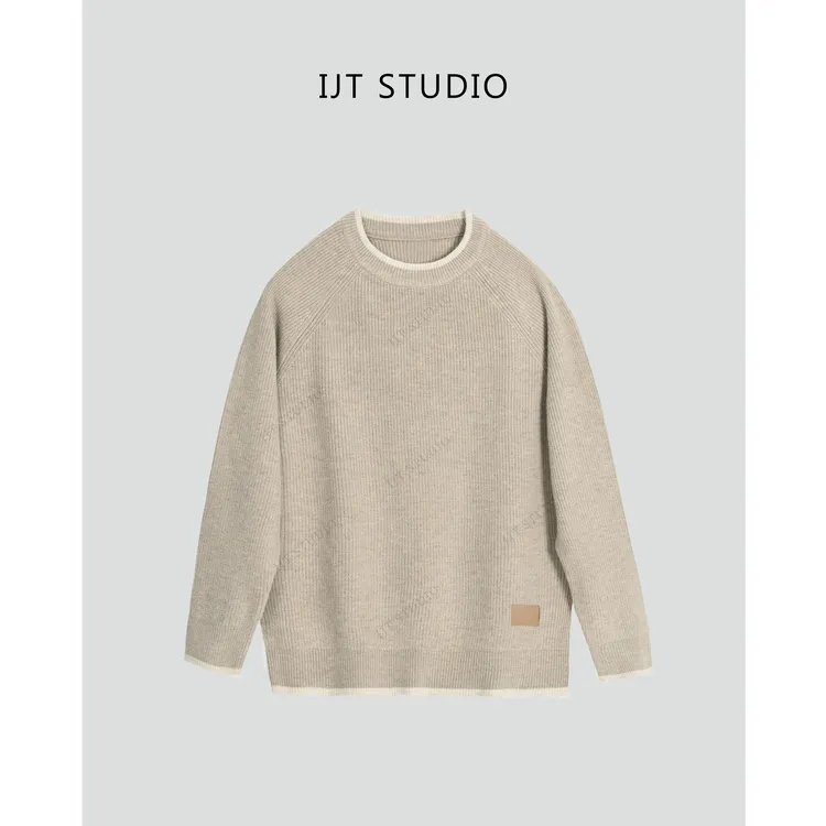 IJT studio秋冬新品时尚百搭纯色简约保暖圆领套头针织毛衣23789