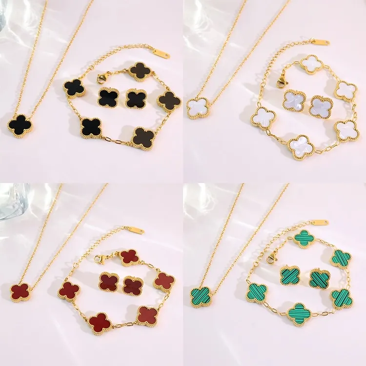 钛钢项链 四叶草项链手链耳环套装首饰时尚钛钢首饰情人节礼物