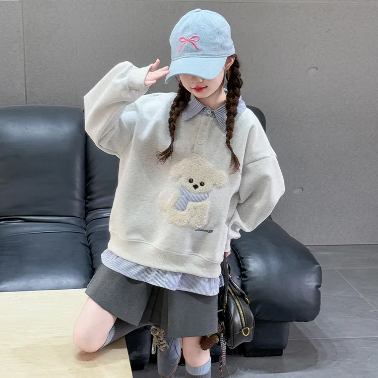 女童卫衣春秋款2025新款洋气儿童秋装上衣中大童女孩假两件打底衫