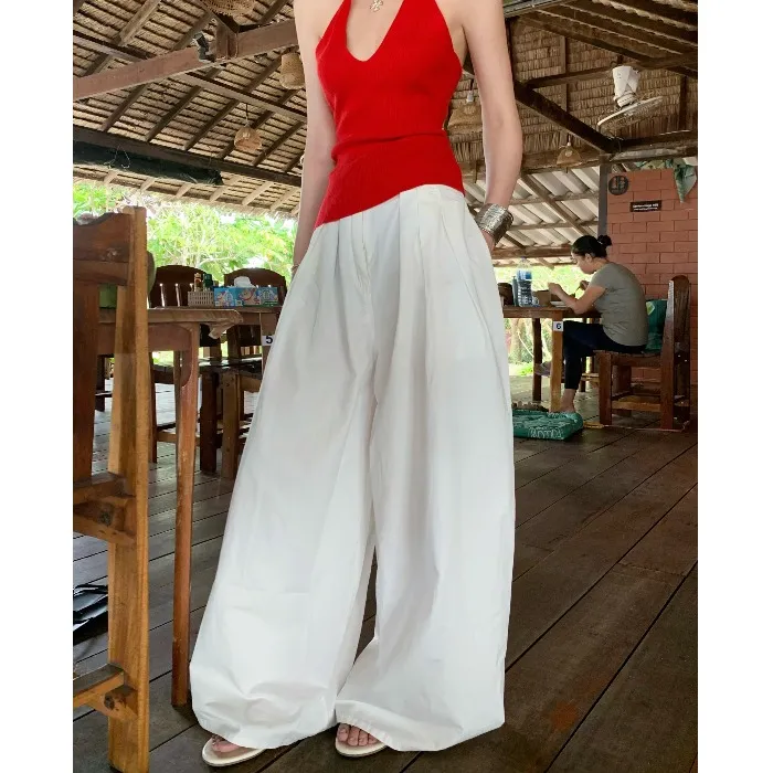 新款白色休闲裤女夏季2025高腰垂感长裤百搭宽松阔腿裤直筒拖地裤