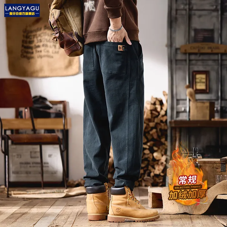 美式锥形休闲裤男士潮流百搭直筒宽松轻商务秋冬加绒加厚长裤子男