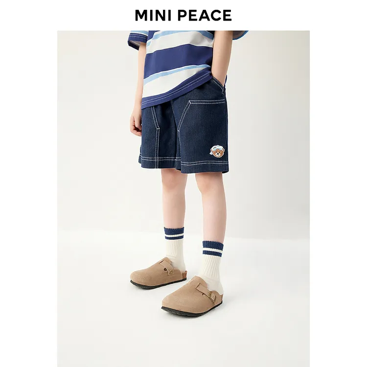 MINIPEACE太平鸟童装男童短裤夏季明线小熊儿童牛仔五分裤宝宝裤