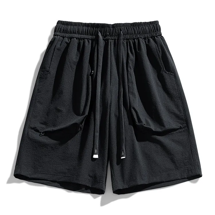 弹力运动男五分裤直筒大口袋薄款中裤松紧短裤休闲居家日系男夏季