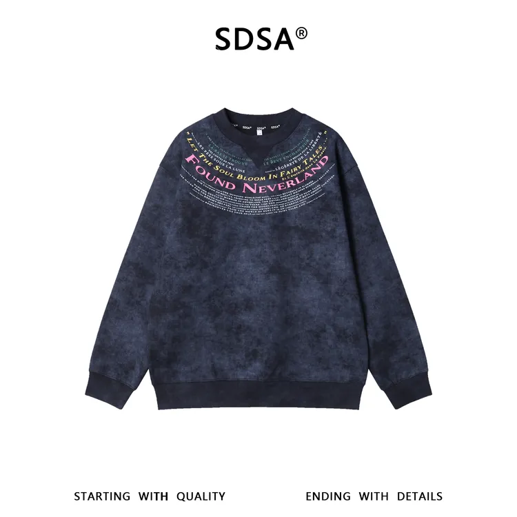 SDSA男士秋冬新款痞帅男装潮牌美式扎染印花字母圆领卫衣百搭宽松