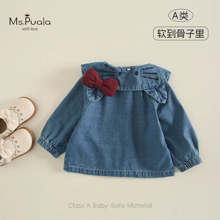 【Ms.Puala凯蒂喵】童装婴幼儿童外套秋季卡通蝴蝶结猫耳朵牛仔外衣