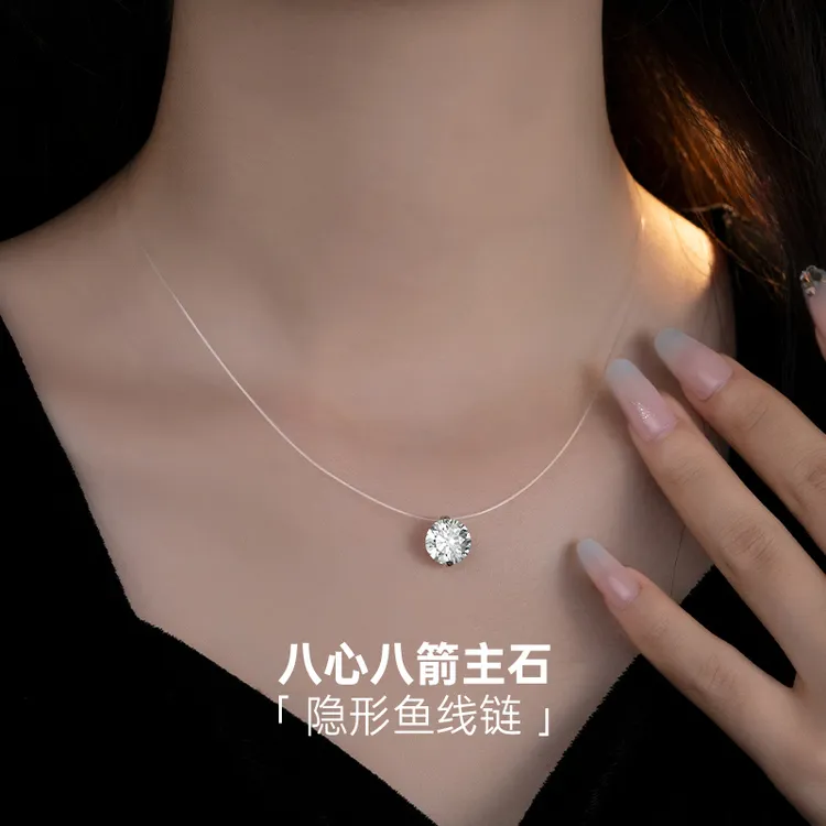 金美澳 坠链均925银合成锆石 人鱼泪项链鱼线隐形锁骨链小众饰品