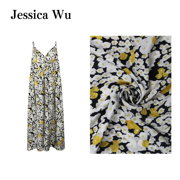 JESSICA WU超仙度假风~6A级重磅桑蚕丝印花优雅浪漫吊带连衣裙