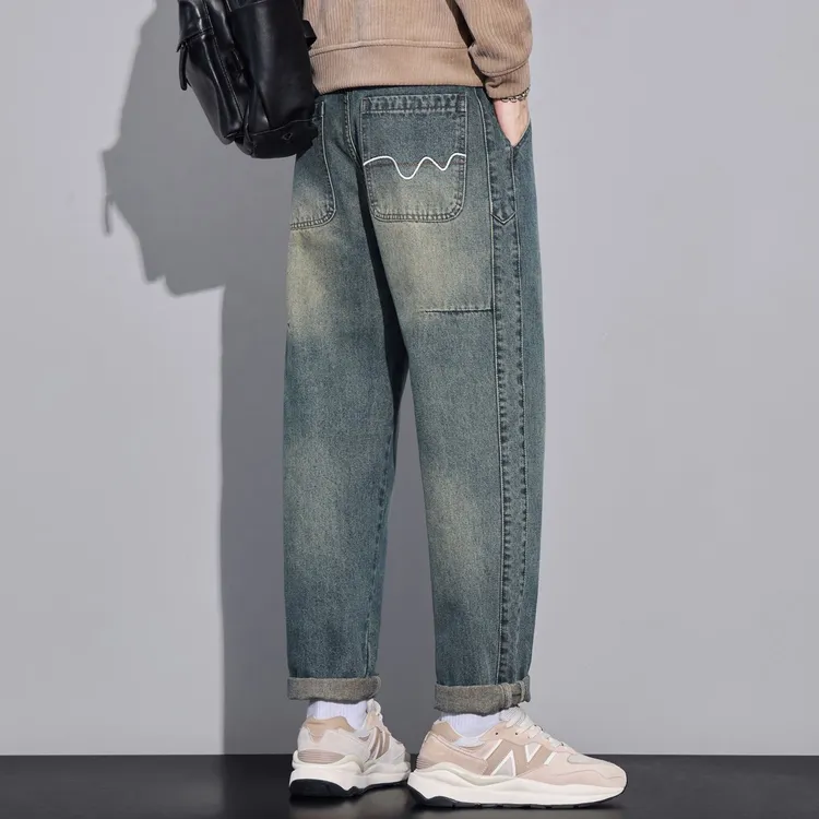 2025秋季百搭男士宽松哈伦牛仔裤立体剪裁美式亲肤舒适柔软牛仔裤