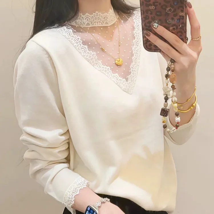 韩系纯欲风蕾丝拼接针织衫显瘦高级感穿搭