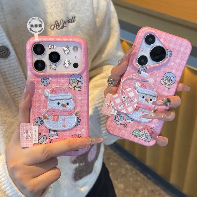 秋冬刺绣雪人标签适用苹果17/16手机壳小米17vivo华为P70oppo女款