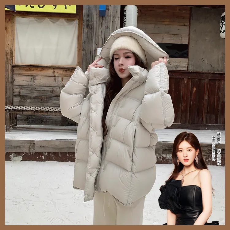 HIME 90白鹅绒保暖连帽立领中长款防寒保暖羽绒服女冬季新款3099