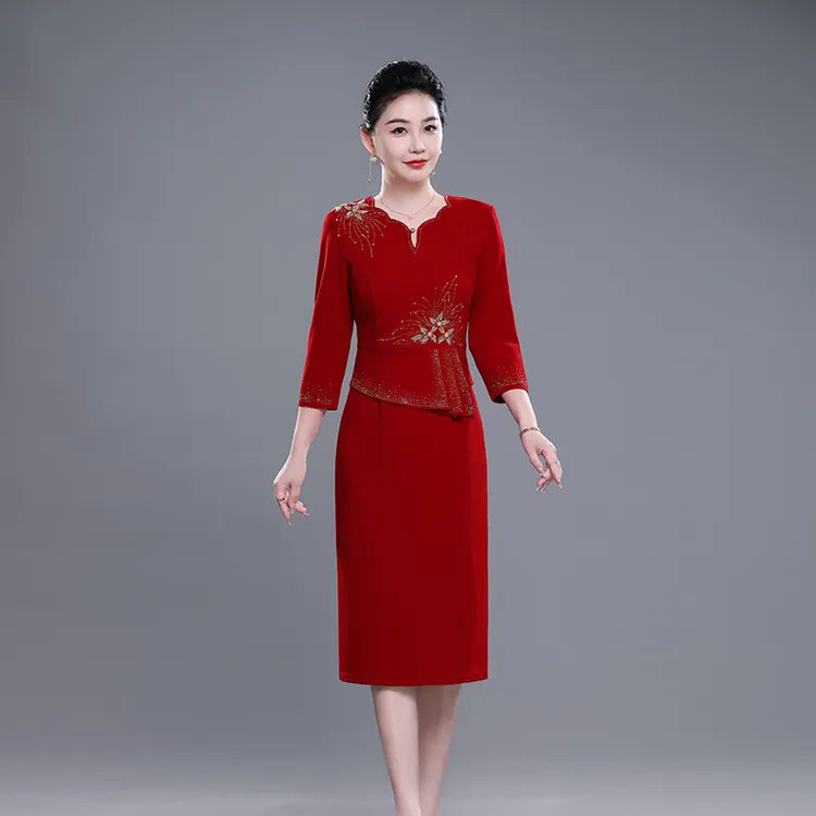 春秋女喜婆婆喜妈妈装高档弹力高贵结婚假两件婚宴礼服婚礼连衣裙
