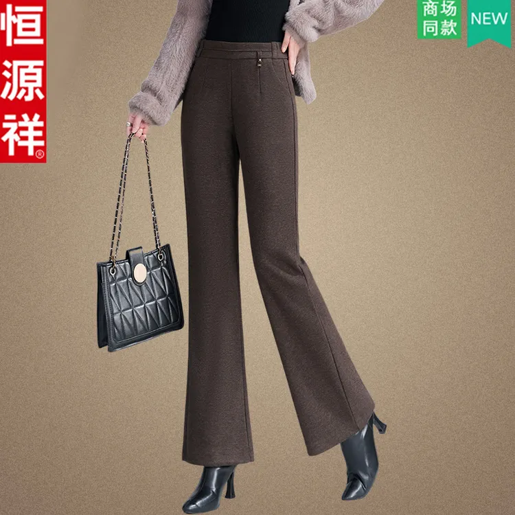 恒源祥妈妈裤子30-40岁洋气百搭微喇裤中老年女高腰毛呢休闲裤