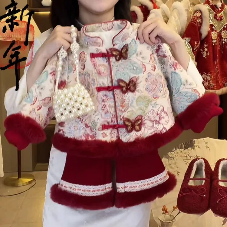 女童冬季新款拜年中式儿童唐装加厚中国套装宝宝周岁礼服冬装