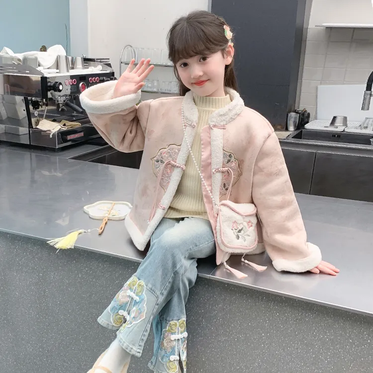 女童外套秋冬款2025新款儿童汉服新中式国风加绒加厚冬装女孩古风