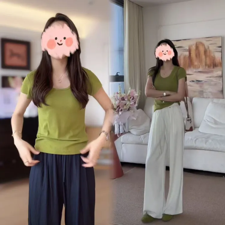 【多巴胺穿搭】2025年夏季时尚简约轻奢风T恤上衣+百搭显高显瘦长裤