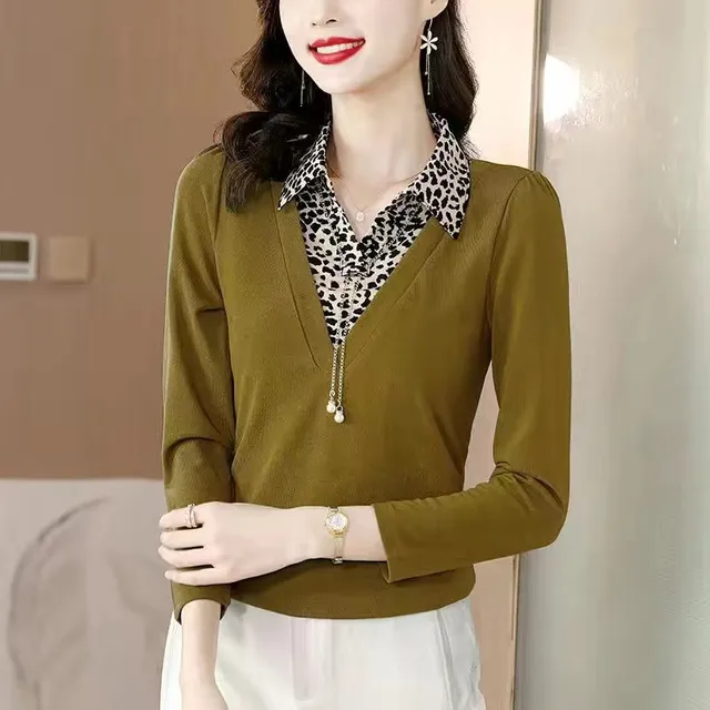 新款洋气T恤女士假两件上衣长袖妈妈秋装减龄体恤小衫大码打底衫