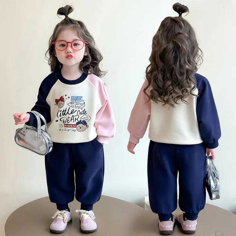 女童休闲套装2025新款儿童春秋装洋气时髦女宝宝春季卫衣两件套潮