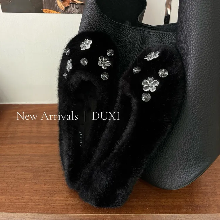 DUXI韩系质感混纺水貂绒毛毛鞋女冬季加绒保暖棉鞋防滑百搭