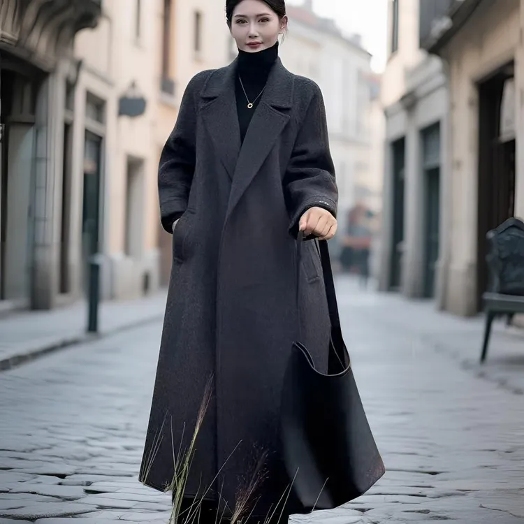 2025秋冬新款女士加厚双面绵羊毛大衣中长款毛呢外套宽松时尚长款