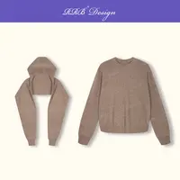 RRB Design 100%羊毛真两件多重搭配连帽披肩设计款圆领毛衣