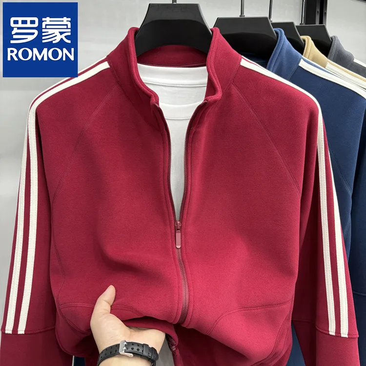 罗蒙秋冬季男士保暖抓绒衣休闲长袖运动卫衣时尚百搭潮流开衫外套