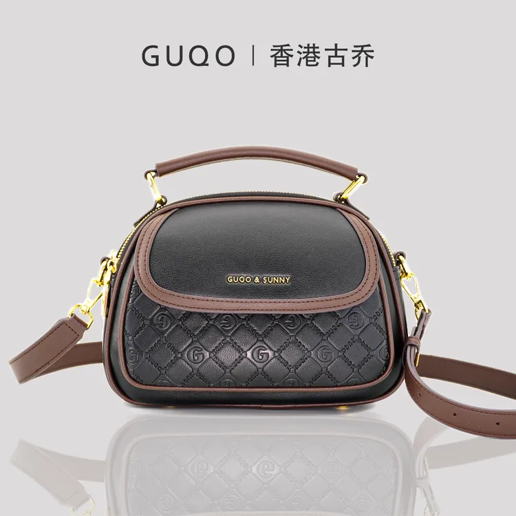 香港古乔大金包洋气真皮雅丹休闲时尚百搭小众单肩包手提斜挎女包