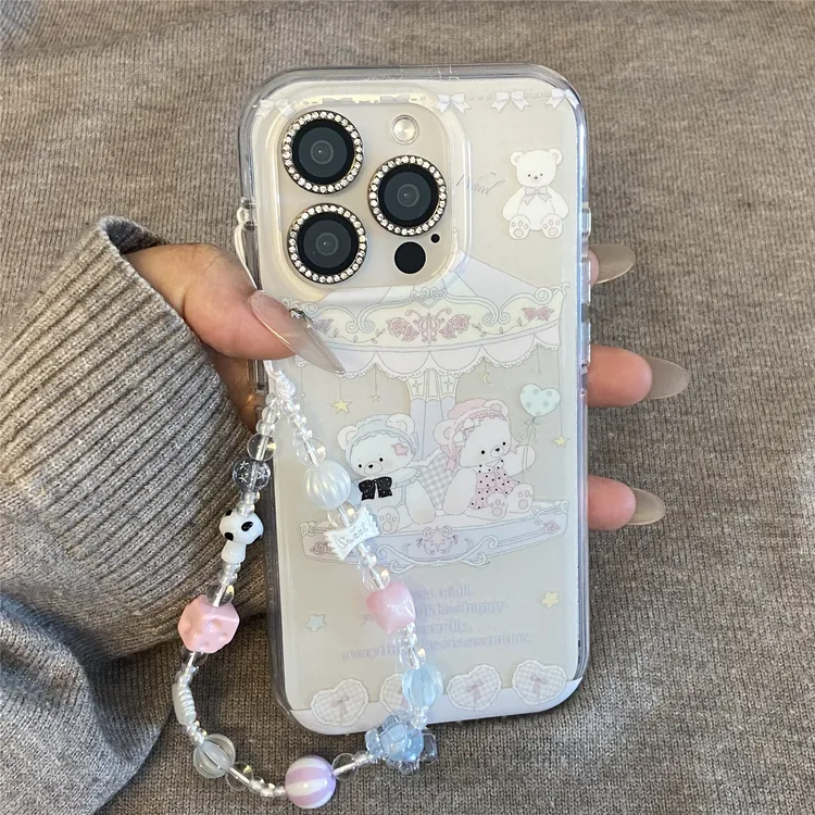小熊小兔旋转木马适用iPhone17/15promax手机壳14pro防摔13韩系女