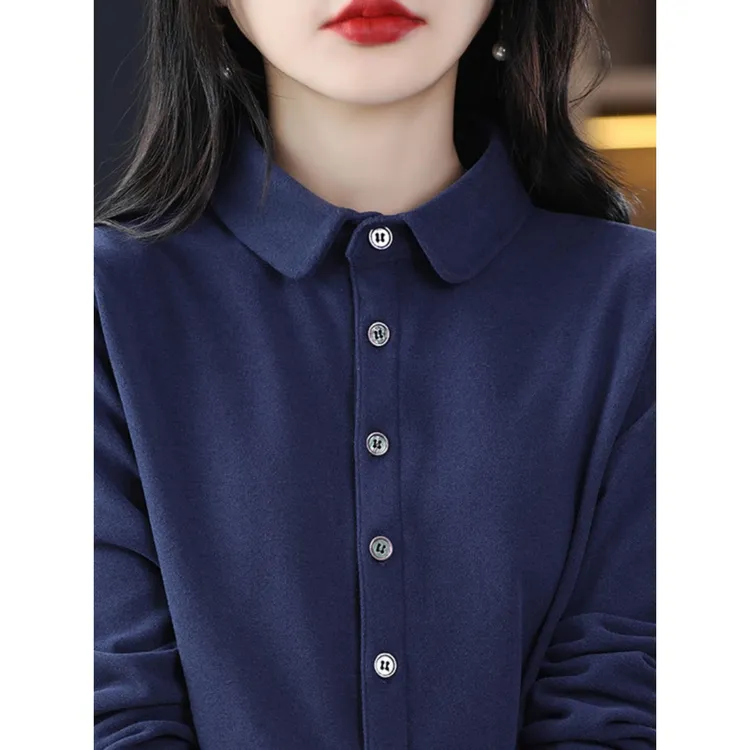 新款德绒衬衫女加厚保暖设计感小众内搭打底衬衣磨毛