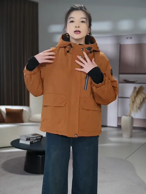 欧货2025冬新款加绒加厚冲锋衣款棉服外套女休闲保暖舒适连帽棉衣