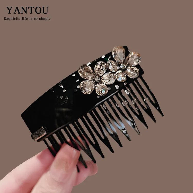 韩版新款时尚闪钻花朵发梳插梳刘海碎发气质百搭发卡LN-10898