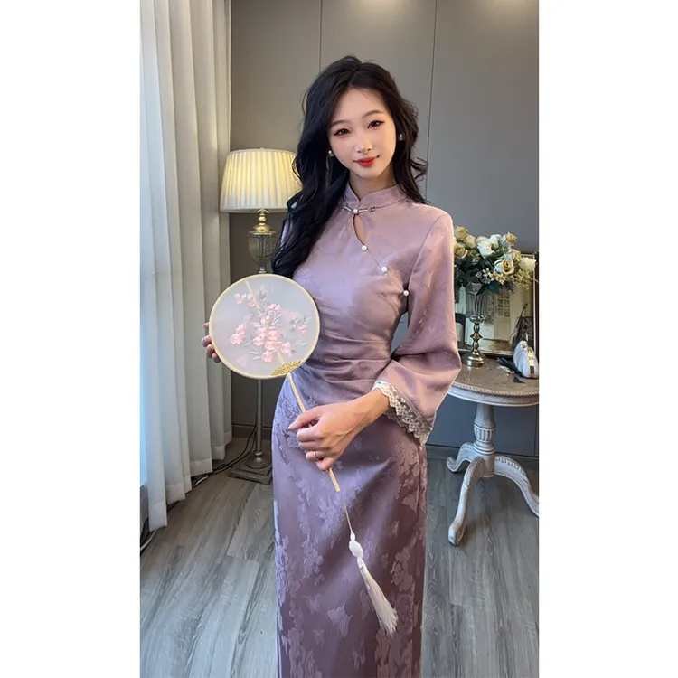 小楼家【初浔】新中式复古改良旗袍连衣裙女2025秋装新款显瘦长裙子