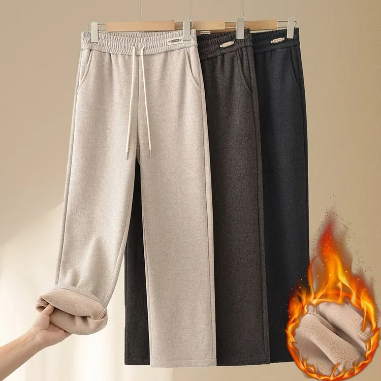 加绒加厚休闲裤妈妈裤子2025秋冬款休闲裤高腰阔腿长裤中老年女裤
