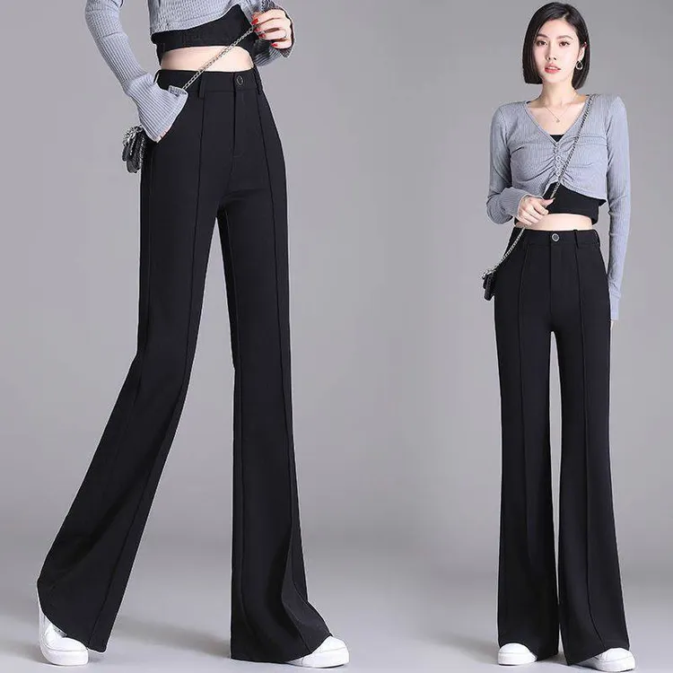 【美神裤】黑色微喇裤西装裤女2025秋季新款垂感显瘦微喇休闲裤0509