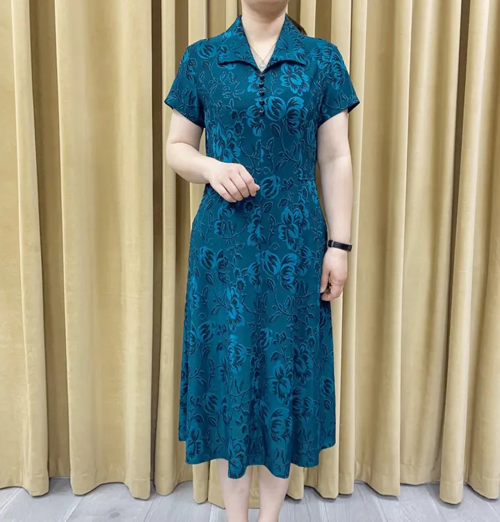 夏季短袖连衣裙遮肚显瘦中老年裙子大码洋气中长款印花裙气质收腰