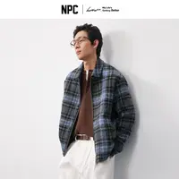 NPC潮牌绵羊毛混纺格纹翻领&连帽夹克男毛呢大衣短款NP57TJ50&17