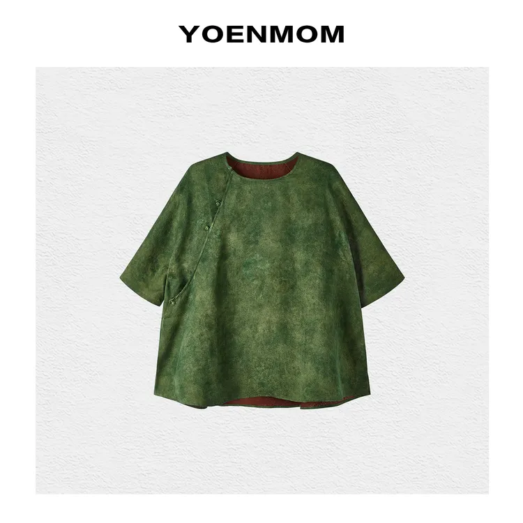 YOENMOM·逐香尘·100桑蚕丝炒色香云纱绞罗端庄大气国风圆领上衣