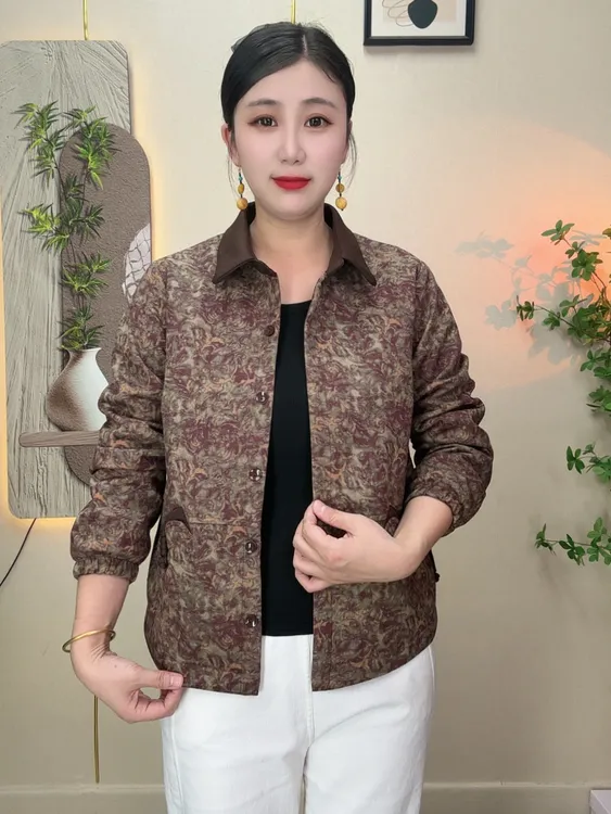 妈妈装时尚气质宽松显瘦春秋装中老年休闲百搭长袖双层外套
