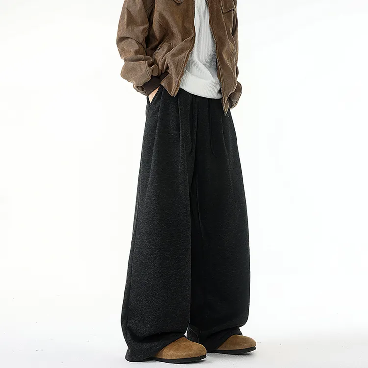 殿若垂坠松弛感慵懒软糯米裤子加长款弯刀阔腿裤加绒加厚休闲卫裤