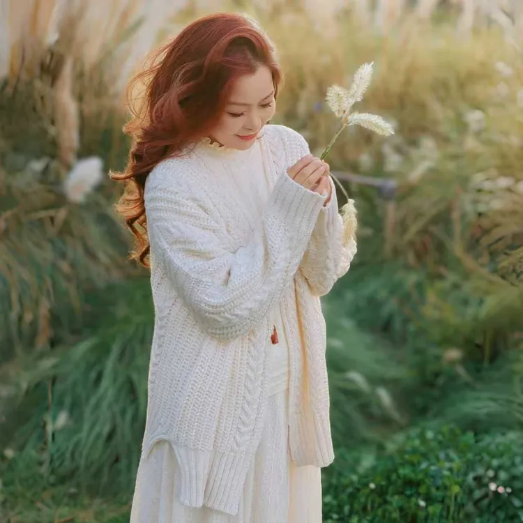 【董艺旅行穿搭】从前慢·麻花编织毛衣开衫秋冬厚款旅行拍照外套