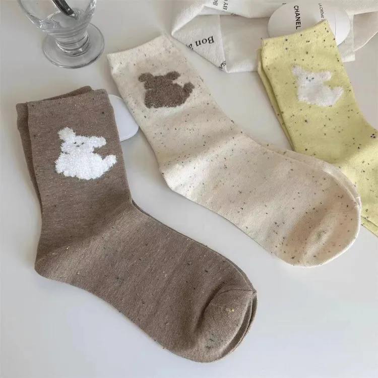 毛绒云朵狗狗点子纱秋冬袜子女中筒日系可爱少女纯色韩系波点袜